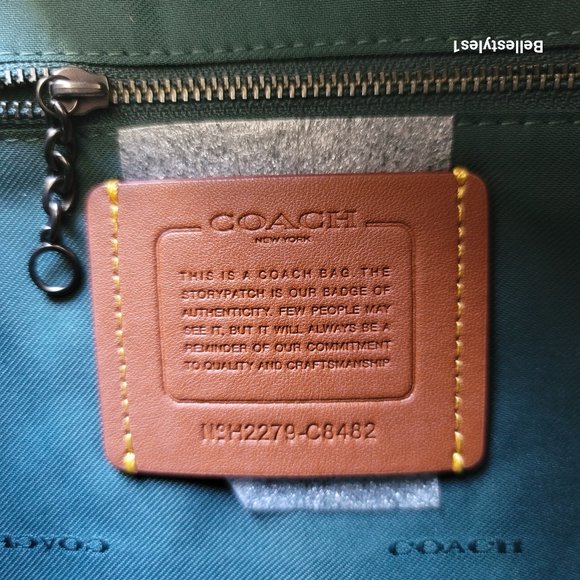 COACH Small Dufflette “C” Charm Polished Pebbled Leather Crossbody- Forest Color - Picture 15 of 16